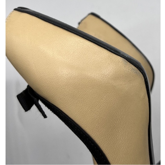 CHANEL Off-White Leather Peep Toe Pump w/ CC Logo Bow + Grosgrain Trim sz 38.5 - Picture 7 of 11